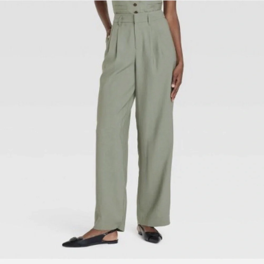 A New Day High-Rise Pleat Front Straight Trousers Pants - Light Green NEW - Picture 1 of 6